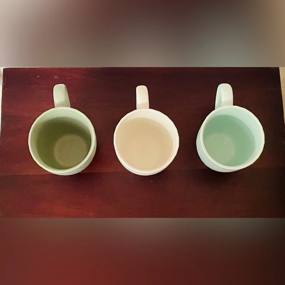 KIVY Minimalist Matte Ceramic Mug Set Of 3: Textured Diamond Pattern 14oz